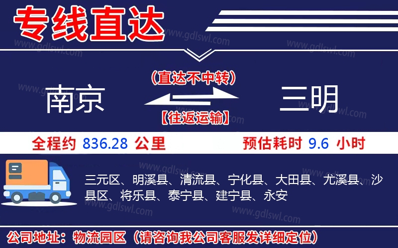 南京到三明物流公司 南京到三明物流公司