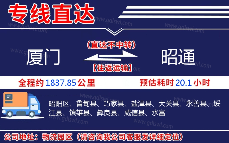 廈門到昭通物流公司